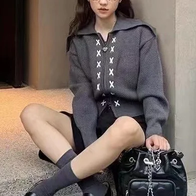 Ueong Zipper Sweater Women's 2024 Autumn And Winter New Loose Soft Waxy Lazy Style High-Necked Cardigan Sweater