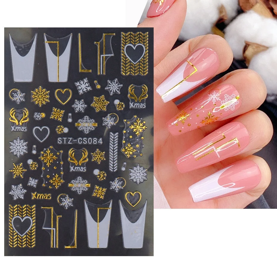 Nail Stickers Back Glue Golden White Christmas Snowflake Flame French Sticker Designs Nail Decal Decoration Beauty Salons-Nail Inspo
