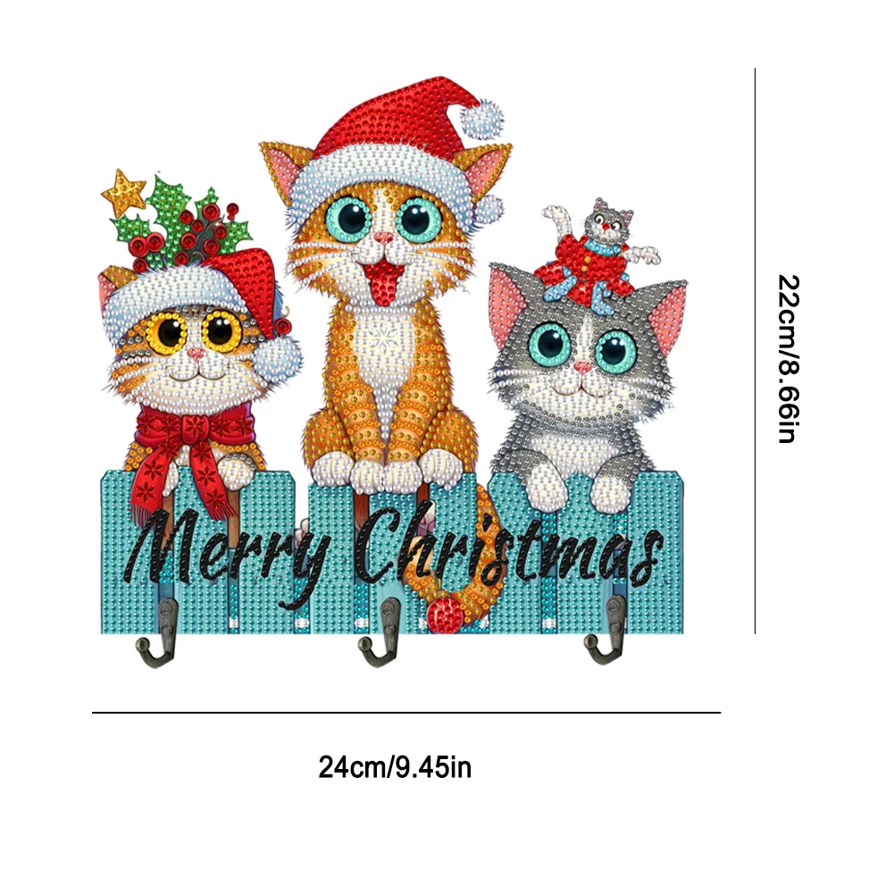 DIY Christmas Cat Wooden Christmas Diamond Art Hanging Hooks Home Decor