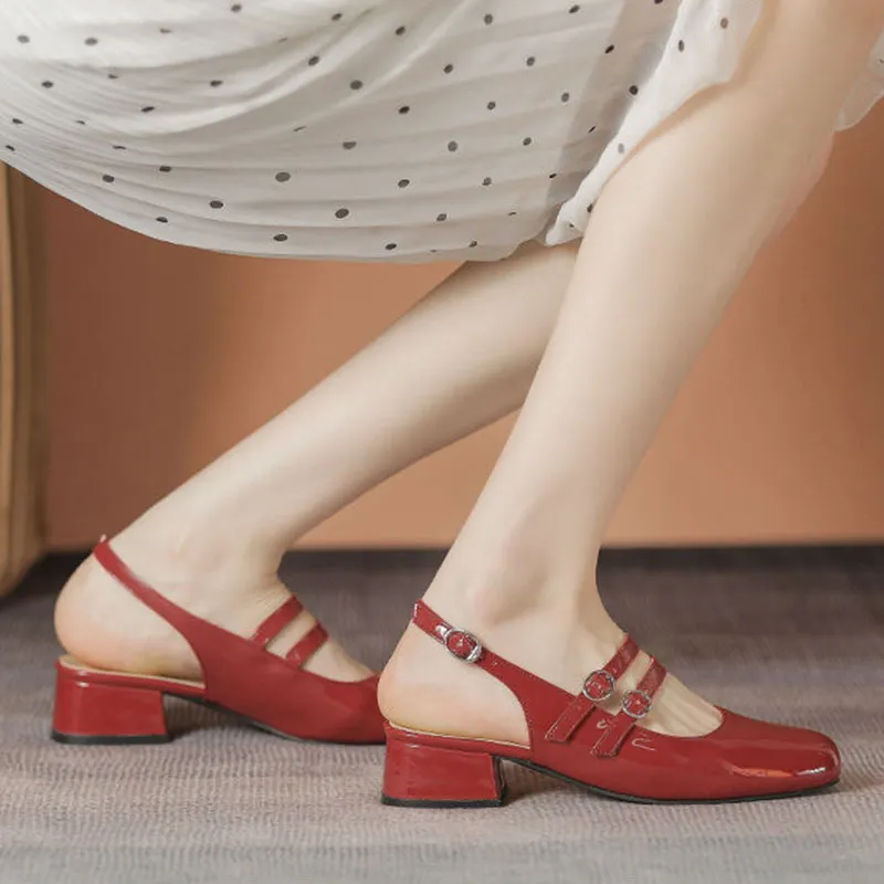 Breakj Breakj Jane Shoes Women's French Retro Small Red Shoes In The Summer Of 2025 New Double Buckle Shallow Mouth Coarse Single Shoes