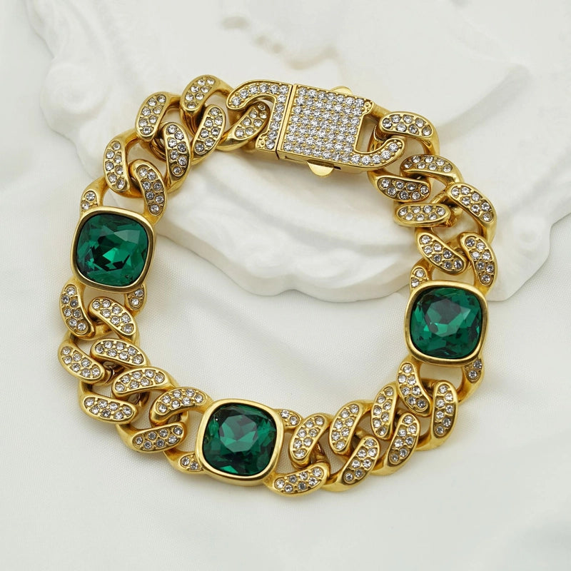 Hip-Hop Square Titanium Steel Inlay Rhinestones Unisex Bracelets