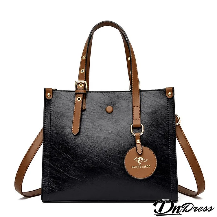 Women Casual Pendant Design Solid Color Large Capacity PU Handle Bag