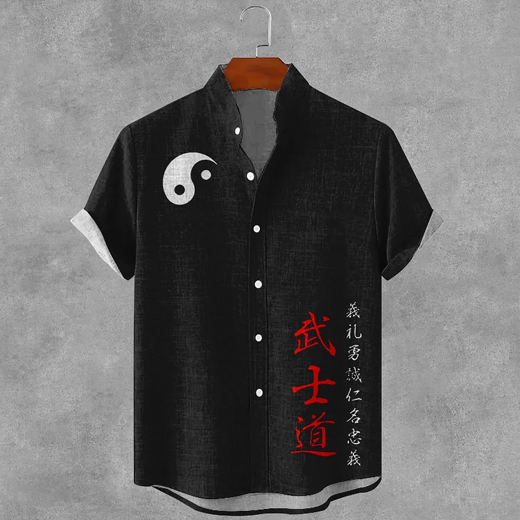Men's Vintage Taiji Bushido Art Linen Blend Cozy Shirt