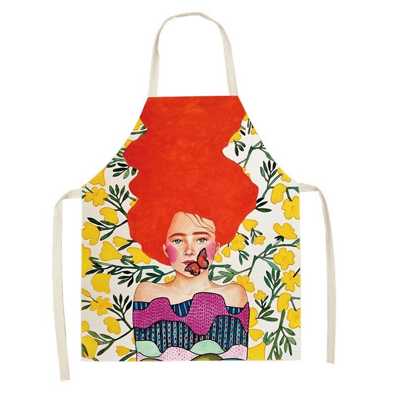 Linen Kitchen Apron - Vintage Girl Hair Flower letclo 