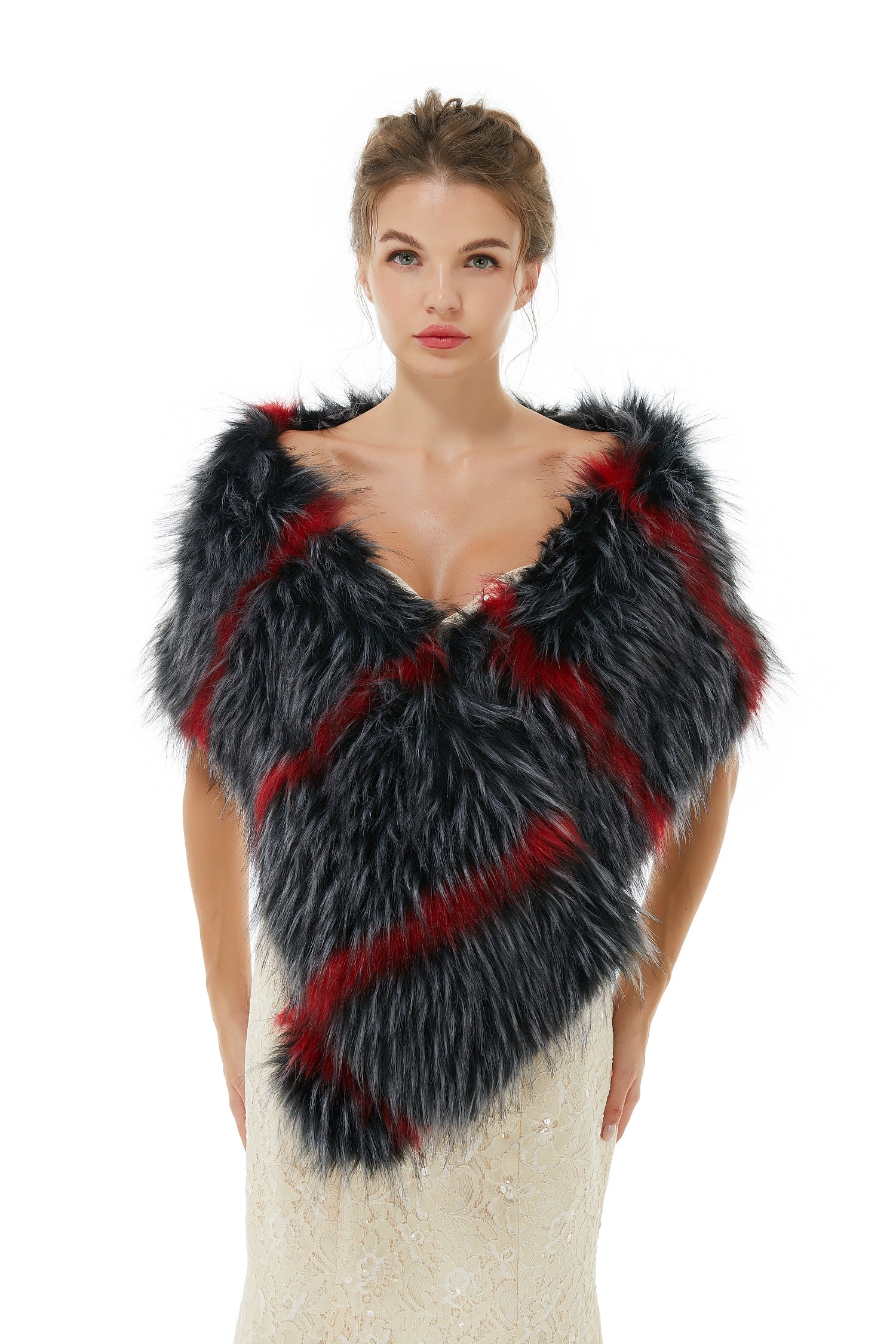 Bellasprom Winter Faux Fur Wedding Wrap Grey and Red Bellasprom