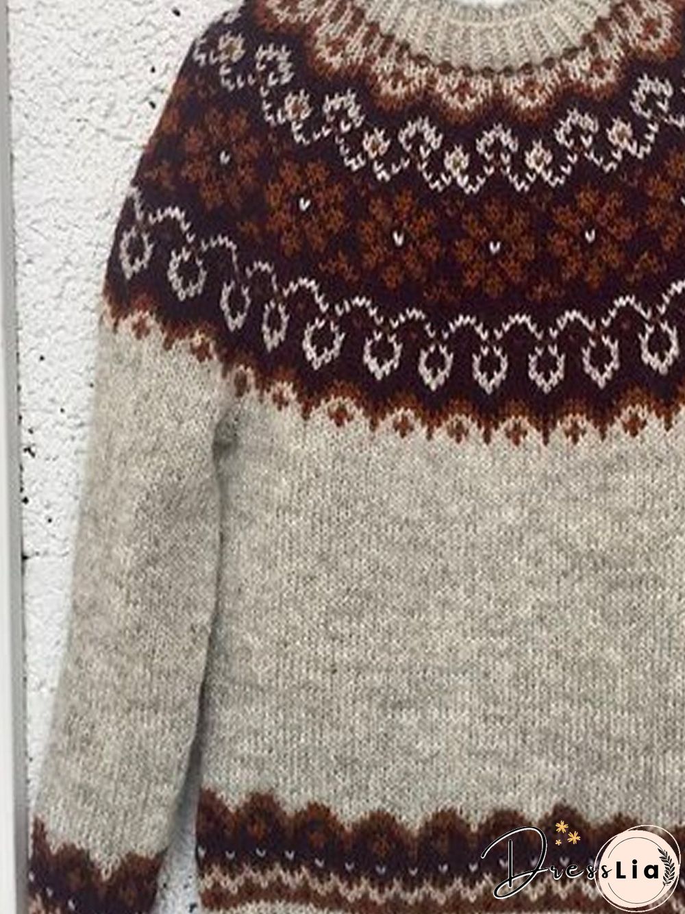 Geometric Sweet Winter Date Casual Long sleeve Crew Neck Cotton-Blend Sweater for Women