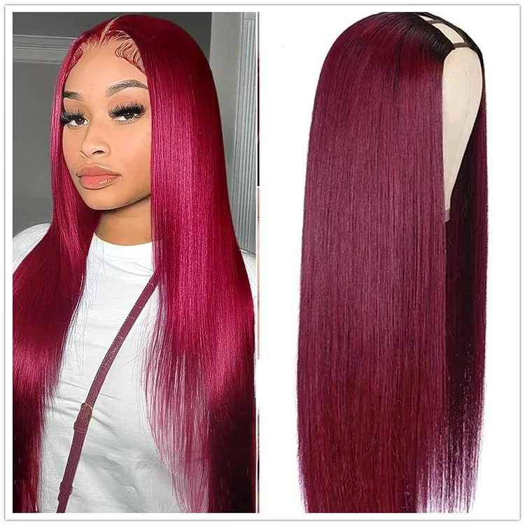 Burgundy Straight U Part Wig/ V Part Wig