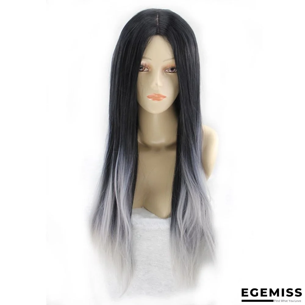 Black-gray Gradient Medium-long Hair Wig In Fake Headgear | EGEMISS