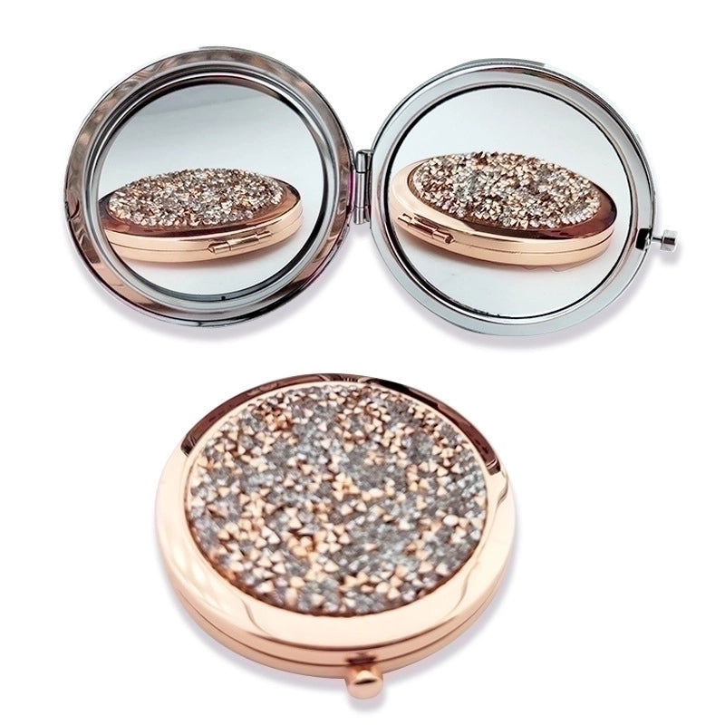 Retro Crystal Stick-on Round Double-sided Portable Mini Mirror