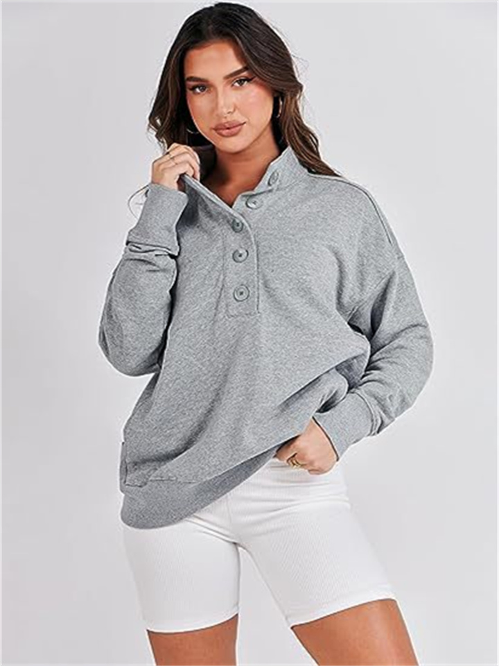 New Fall and Winter Loose Simple Buttons V-neck Top Casual Versatile Long-sleeved Splicing Pockets Sweater