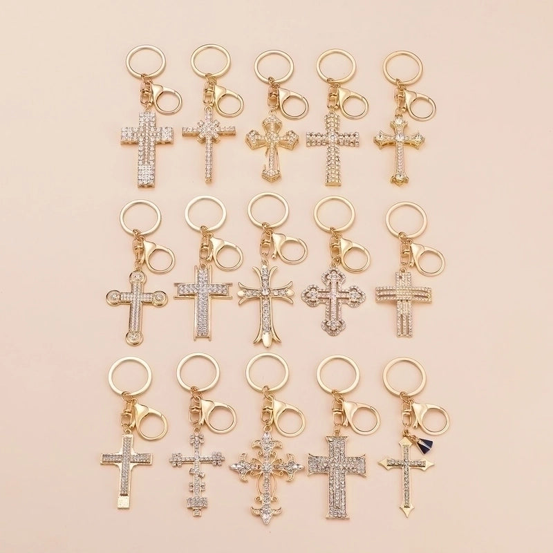 Minimalist Cross Alloy Inlay Rhinestones Women's Keychain
