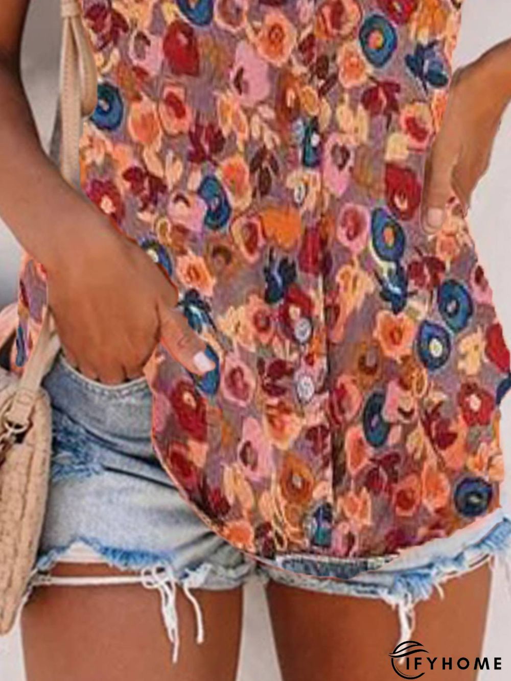 Short Sleeve Vintage Cotton Printed Tops | IFYHOME