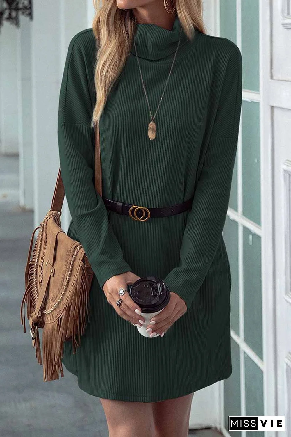 Solid Color Round Neck Dress