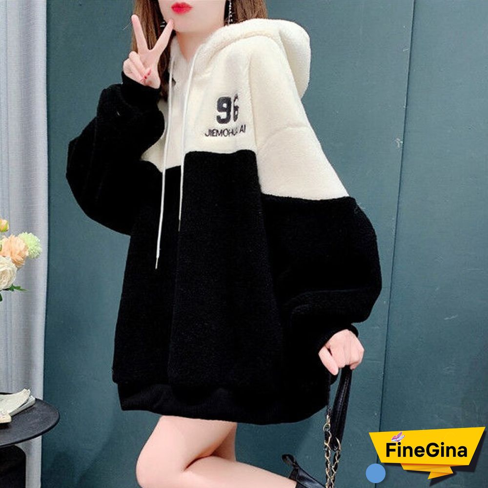 Spring Autumn Warm Wool Sweatshirt Women Loose Casual Lady Sweatshirt Korean Fashion Soft Splicing Mujer Sweatshirt New