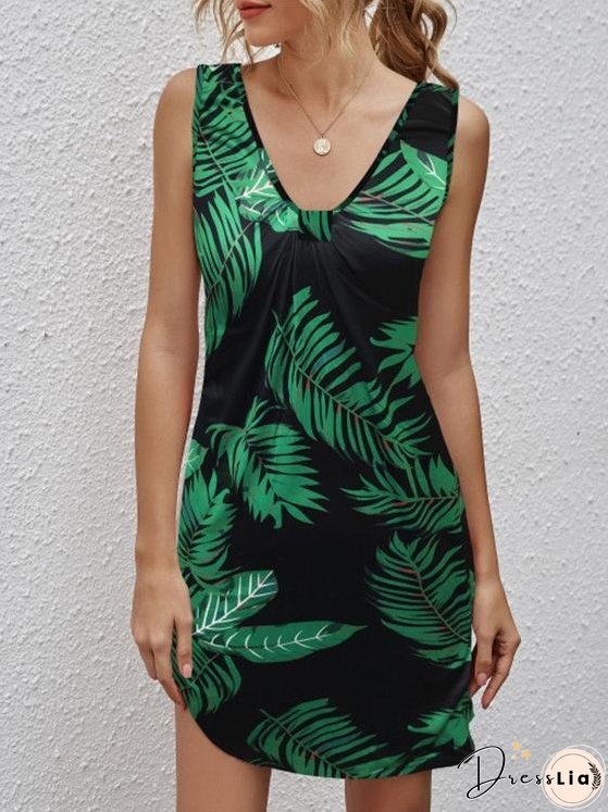 Casual V-neck Sleeveless Printed Dress