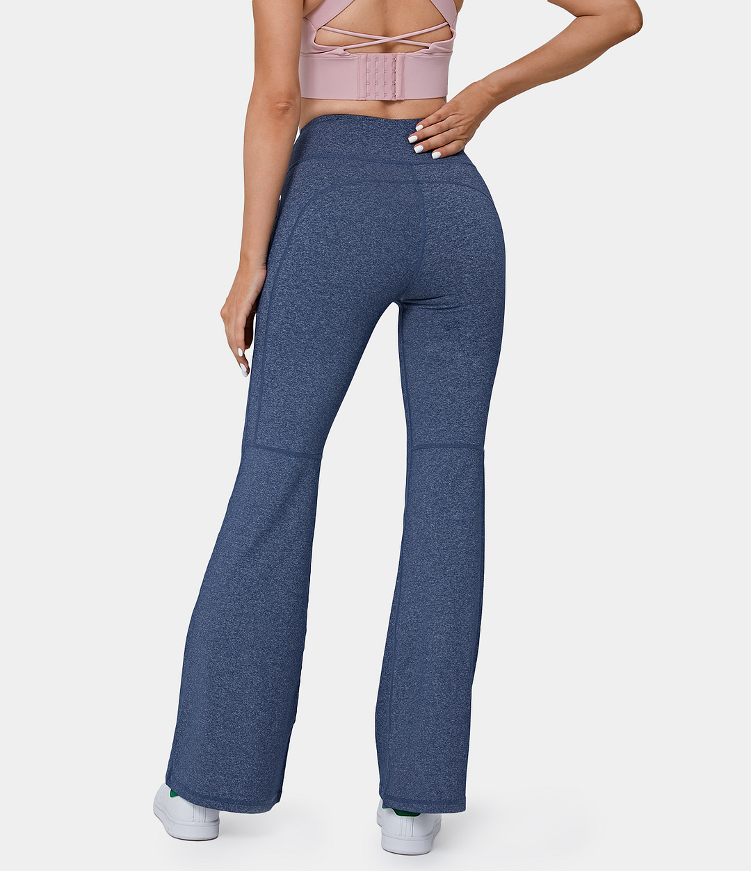 High Waisted Side Pocket Plain Flare Leggings