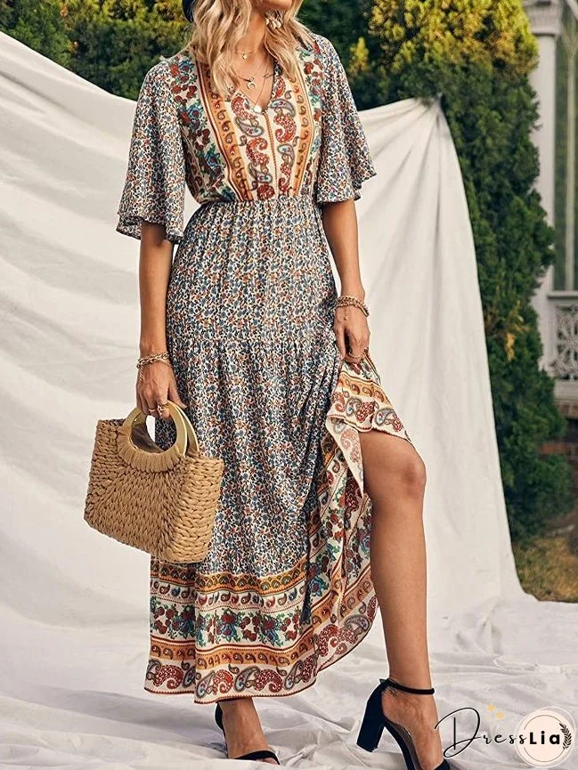 Women's Dresses Boho Print V-Neck Short Sleeve Dress