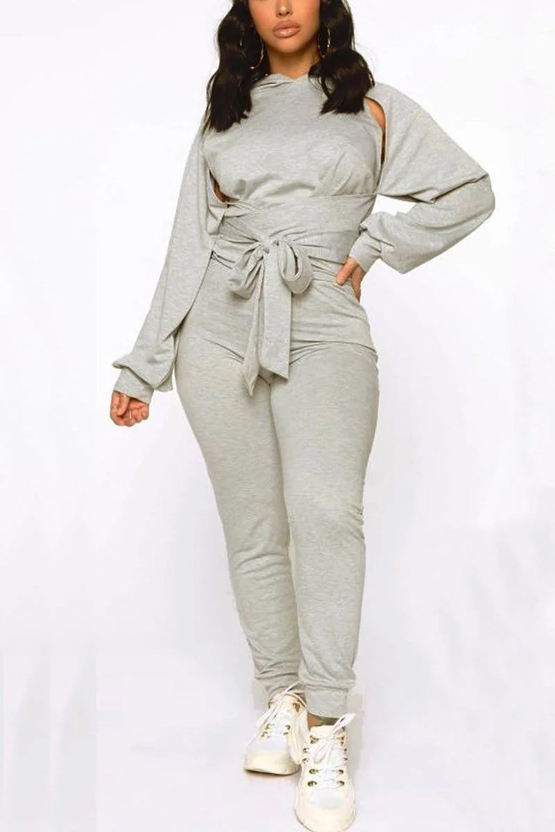Fashion Casual Straps Hooded Two Piece
