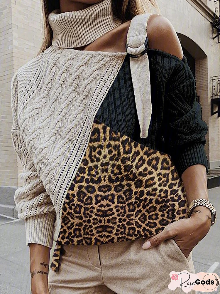 Leopard Paneled Off Shoulder Sweater Plus Size Pullovers Jumpers