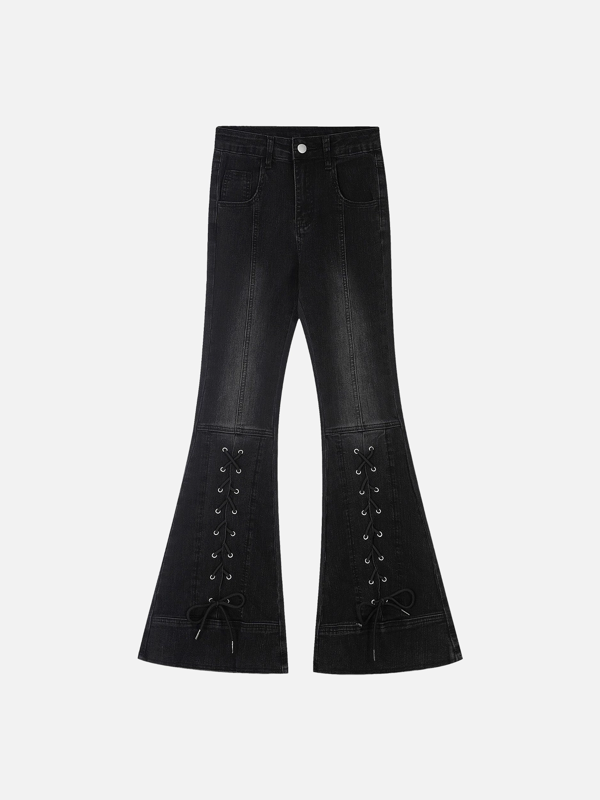 Black Act Chic Vintage Tie-Detail Slightly Flared Jeans Front