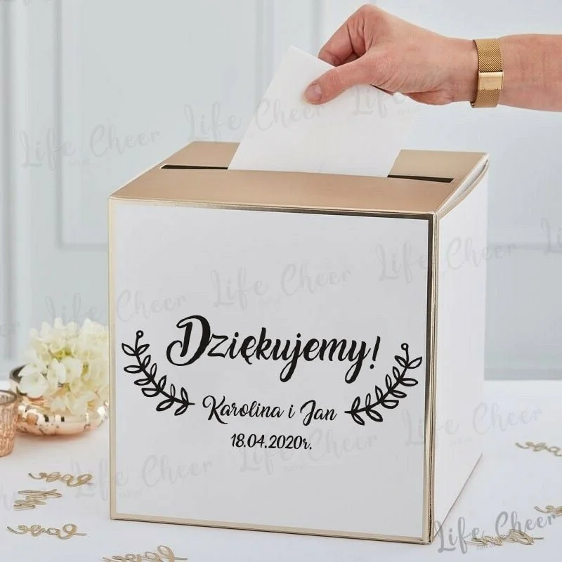 Rustic Wedding Card Box Vinyl Sticker Well Wishes Box Cards Stickers Decals Polish Wedding Decor Art Personalized Any Texts