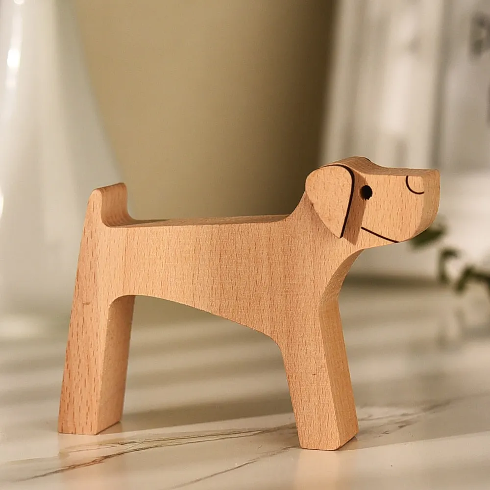 Family Puppy Wood Dog Craft Figurine Desktop Table Ornament Carving Model Creative Home Office Decoration Love Pet sculpture 221-1