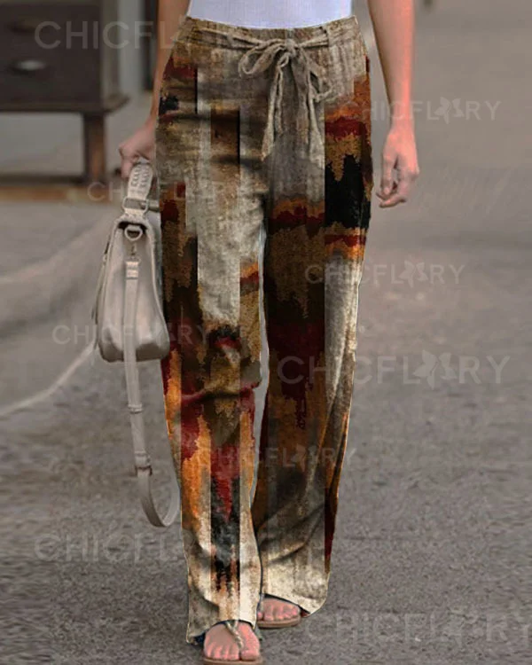 Lace-up Striped Printed Pants