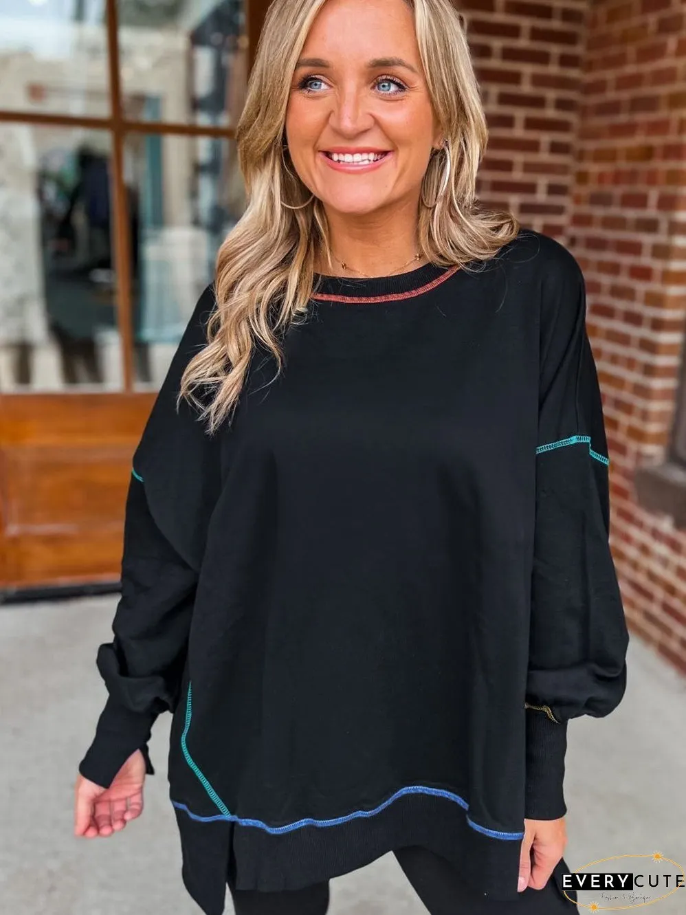 Black Oversized Split Stitch Sweatshirt