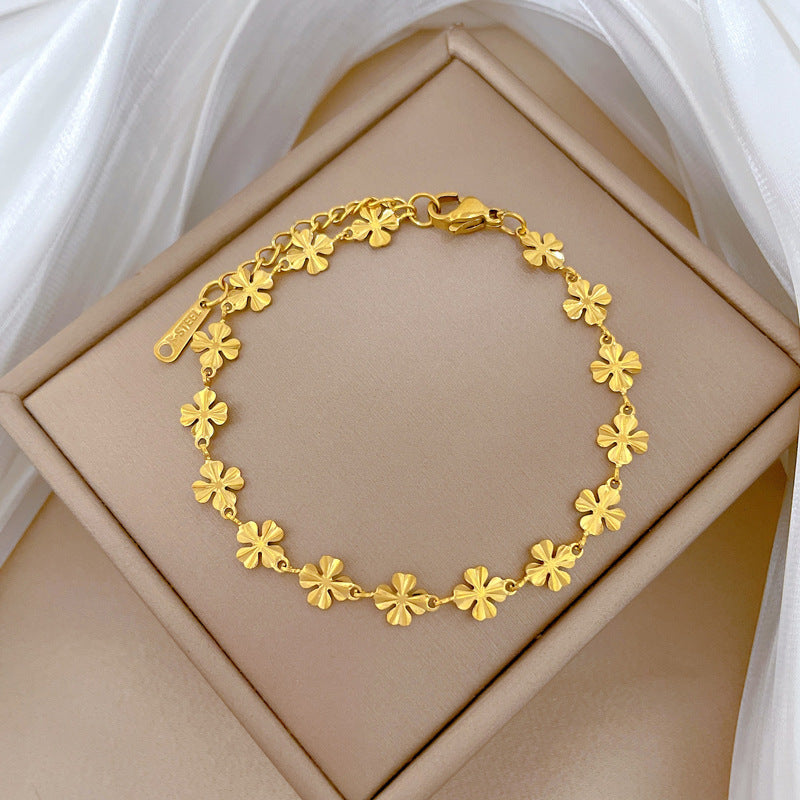 Dongdaemun Personality Minimalist Style Lucky Clover Personality Chain Bracelet Female Retro Girlfriend