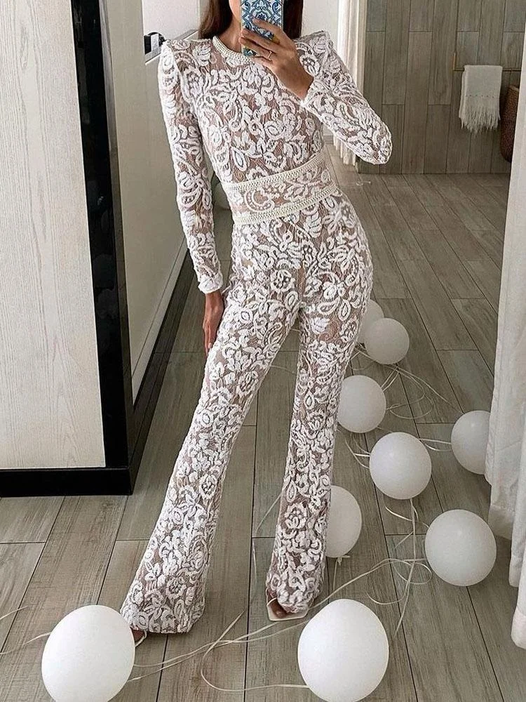 Zachics Round neck sequins long sleeves elegant   jumpsuit-zachics