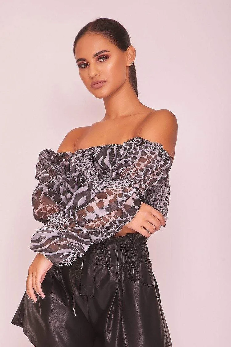 Black and White Organza Sleeve Crop Top Katch Me
