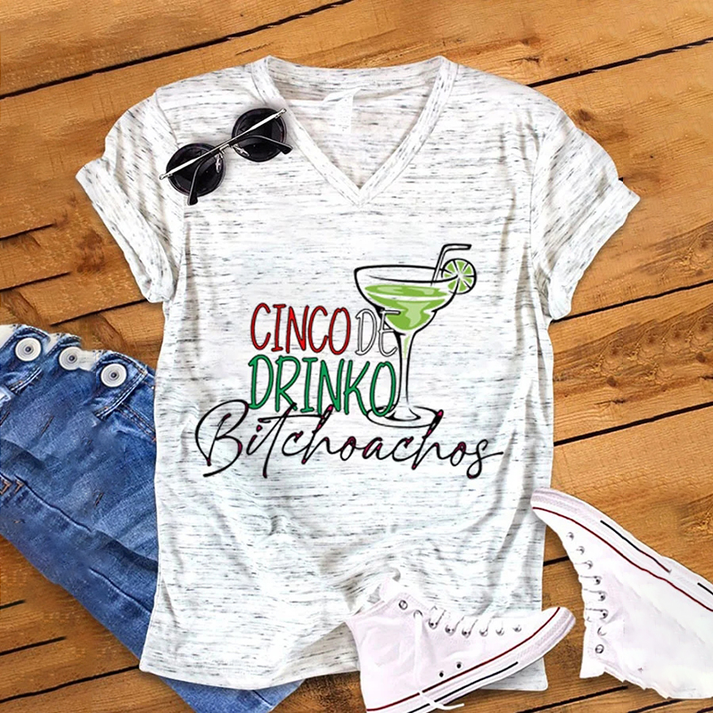 Cinco De Drinko Bitchoachos Print T-Shirt wearshes