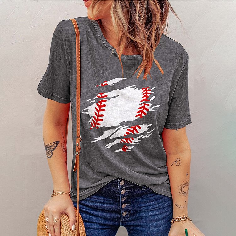 Comstylish Baseball Print Short Sleeve Casual T-Shirt