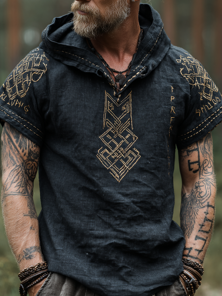 Men's Viking Inspired Golden Knot Short Sleeve Hoodie / Rvogue / Rvogue