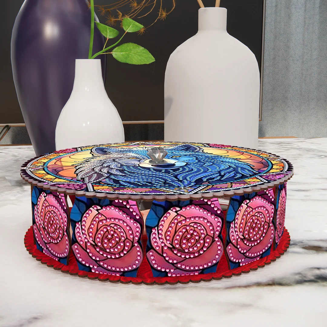 Wolf 5D DIY Diamond Art Painting Snack Box with Lid Home Wood Storage Organizer