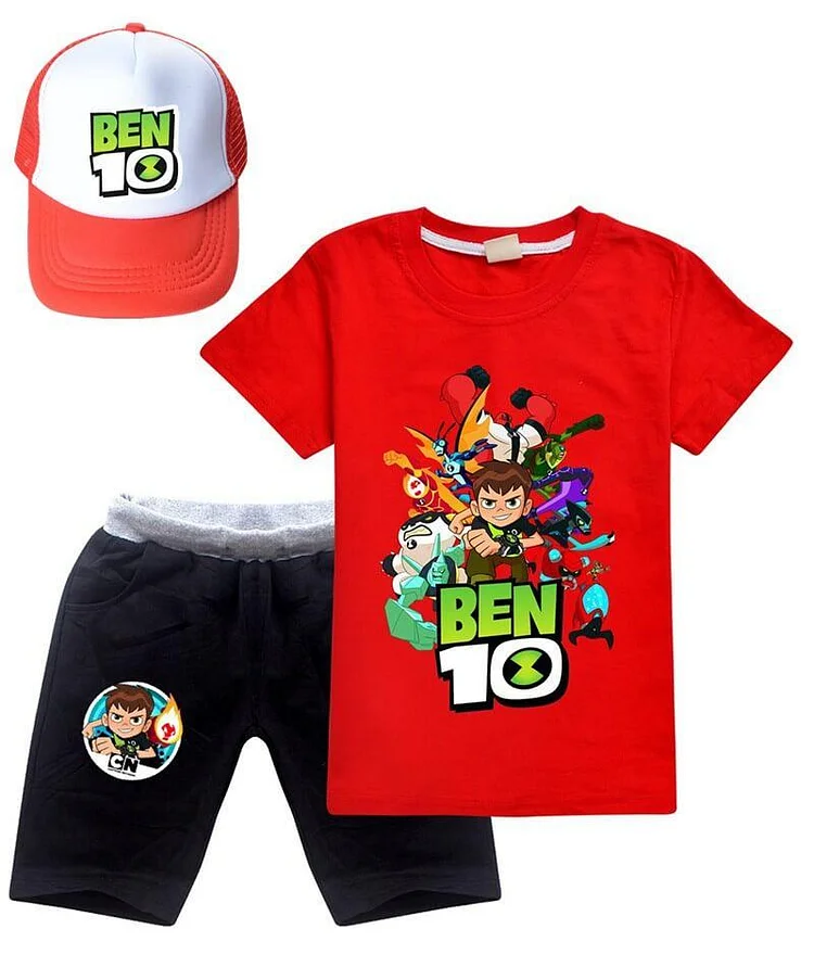 Ben 10 Printed Girls Boys Cotton T Shirt And Shorts Outfits With Hat-Mayoulove