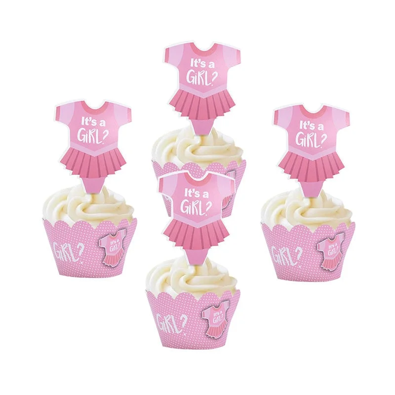 24Pcs Baby Shower Decoration Cupcake Wrapper with Topper Gender Reveal Party Supplies Baby Shower Girl Kids Birthday Decorations