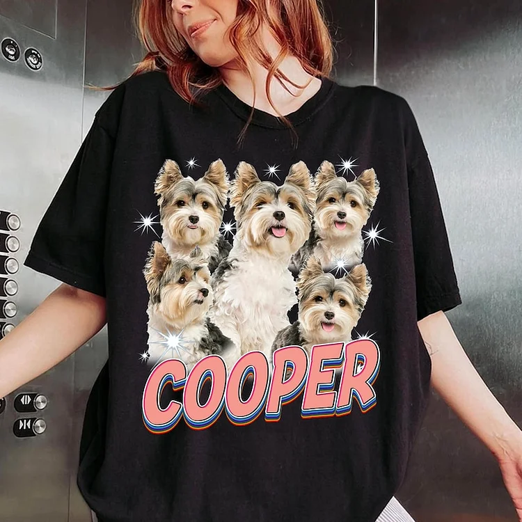 Custom Retro Pet Rap Tee - Vintage Dog & Cat Shirt with Photo