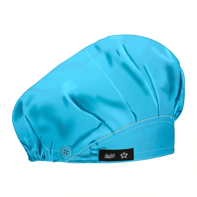 Women's Light Blue Bouffant Hats Beanies Working Cap Button Sweatband Adjustable