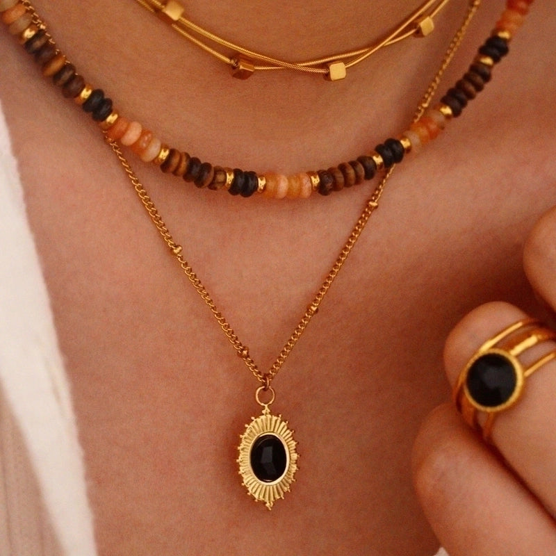 Minimalist Moon Natural Stone Titanium Steel Necklace In Bulk