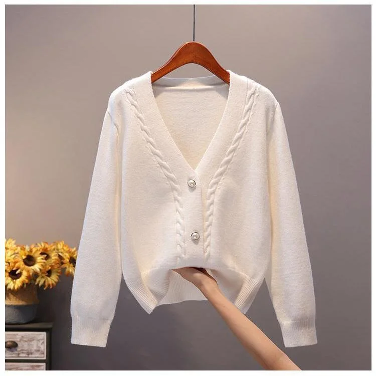 Women Knitted Cardigan Elegant Long Sleeve Leisure Solid V-neck Single Breasted Sweaters Students Simple All-match Soft Outwear