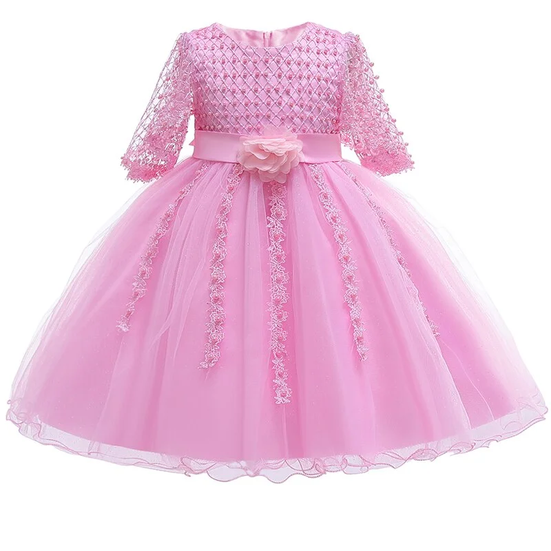 2022 Christmas Dress Beading Formal Elegant Wedding Gown Princess Dresses Flower Evening Kids Party For Girl Children Clothing