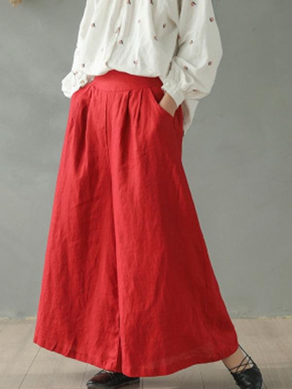 Vintage Loose Solid Color Casual Wide Leg Pants