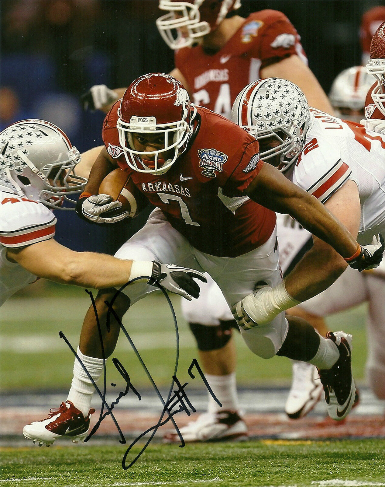 KNILE DAVIS HAND SIGNED ARKANSAS RAZORBACKS 8X10 Photo Poster painting W/COA