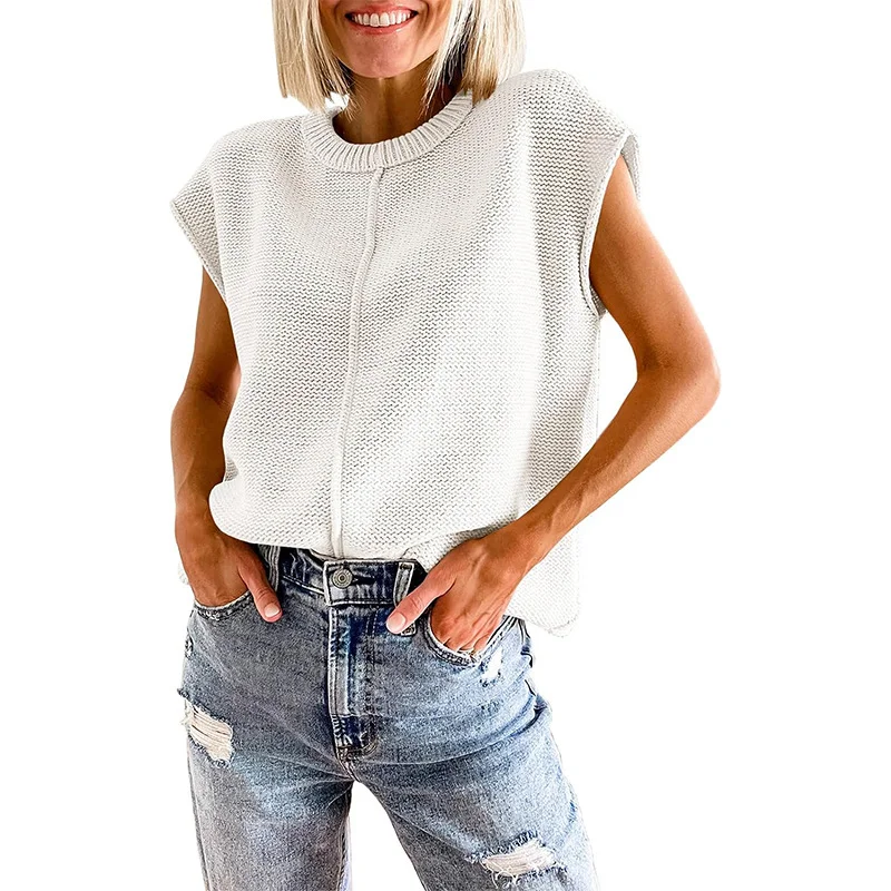 Mongw Mongw Hot Style Women's Knit Vest Jumper Sleeveless Round Collar Casual Solid Color Sweater Women's Top