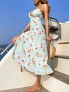 Spaghetti-Neck Deep V-Neck Backless Split-Side Floral Midi Dress