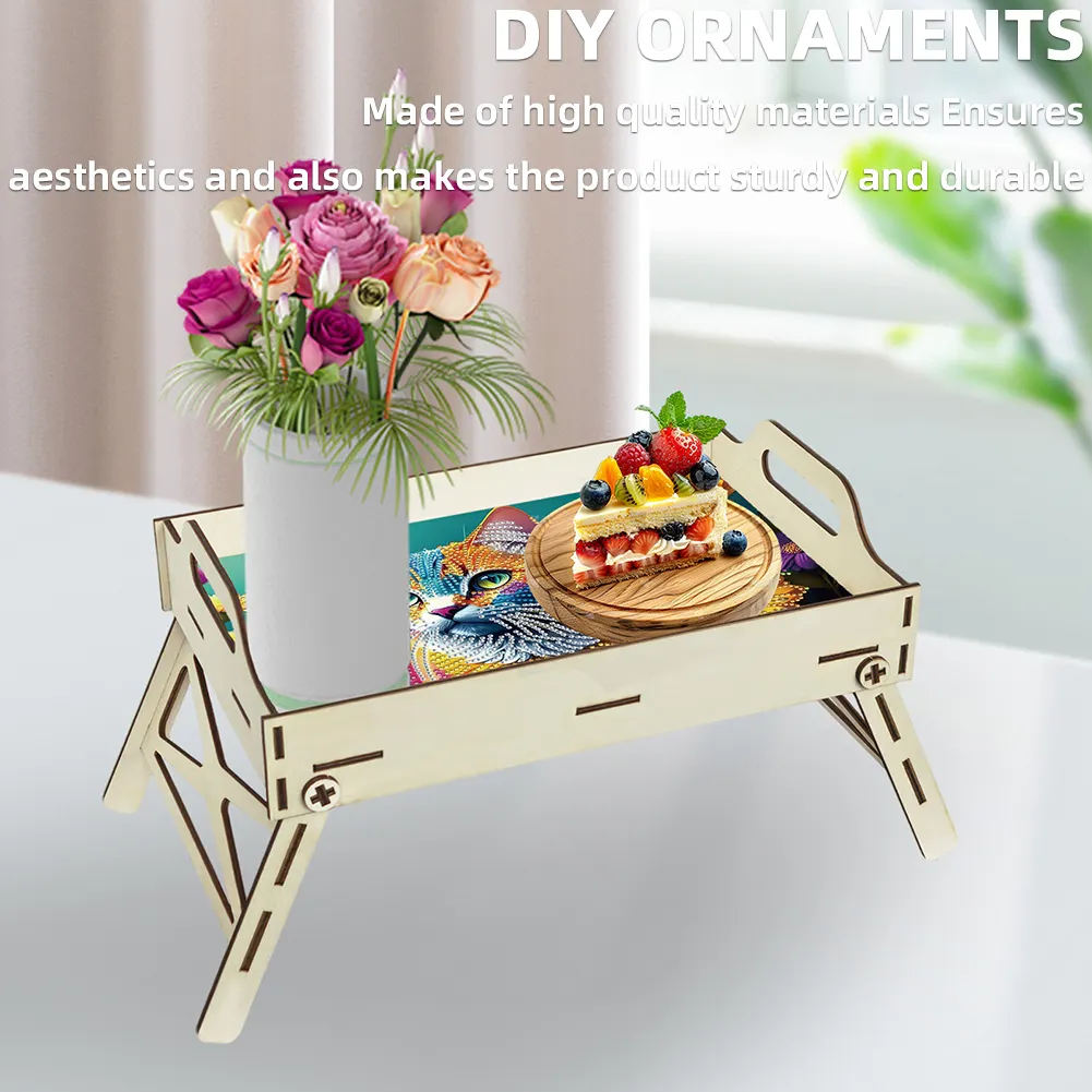 5D DIY Sunflower-Kitten Diamond Painting Serving Tray with Handle for Home Decor