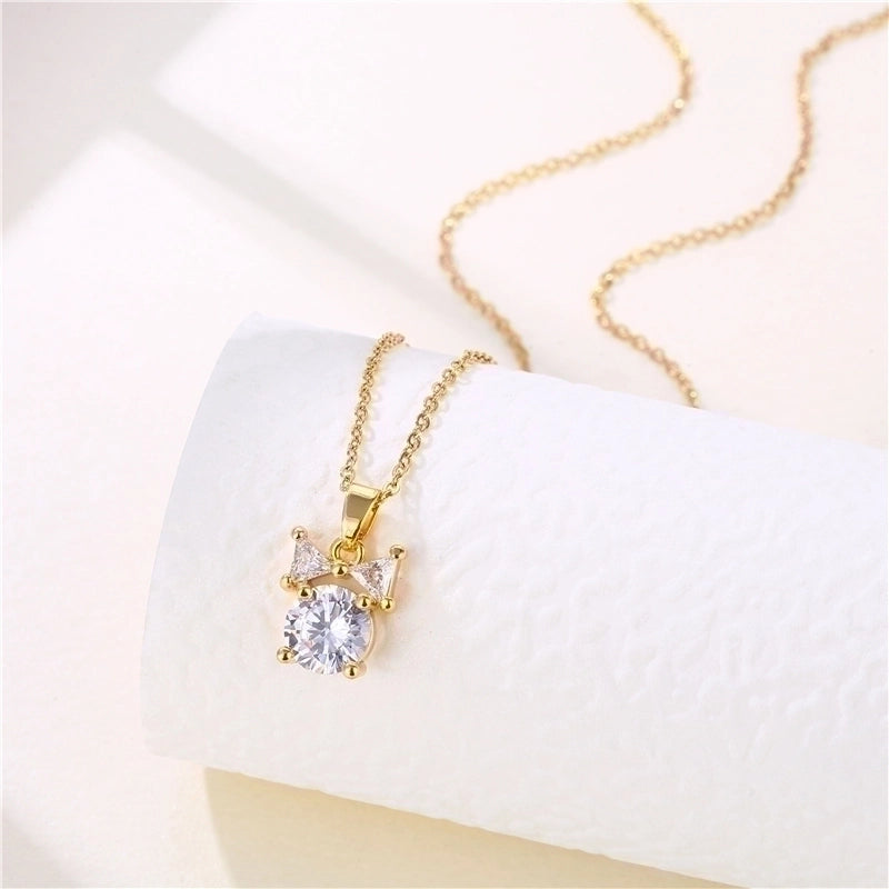 Stainless Steel Titanium Steel 18K Gold Plated Shiny Plating Inlay Rabbit Angel Snake Zircon Pendant Necklace