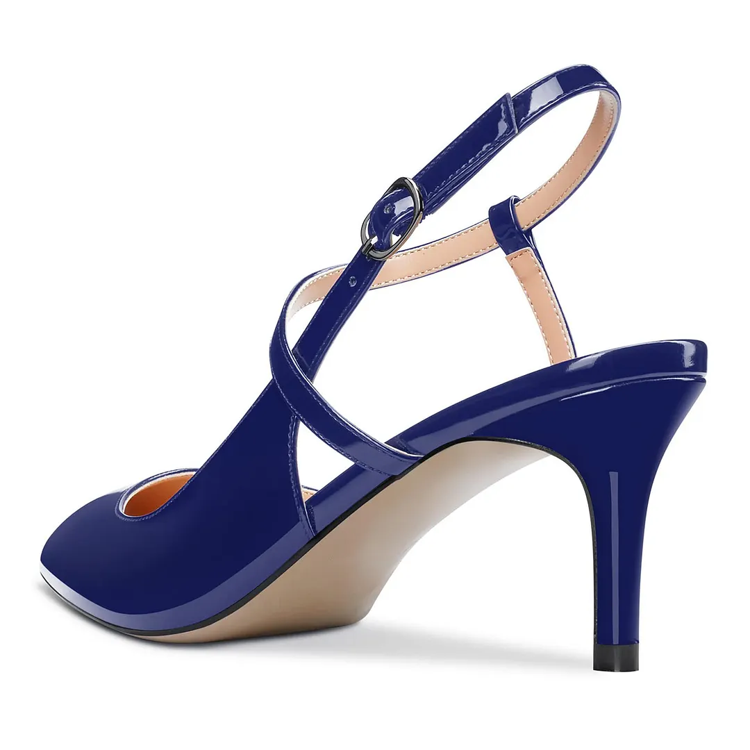 65mm Women Slingback Pumps Ankle Strap Jenlove Stiletto Mid Heel Close Pointed Toe Dress Shoes-vocosishoes