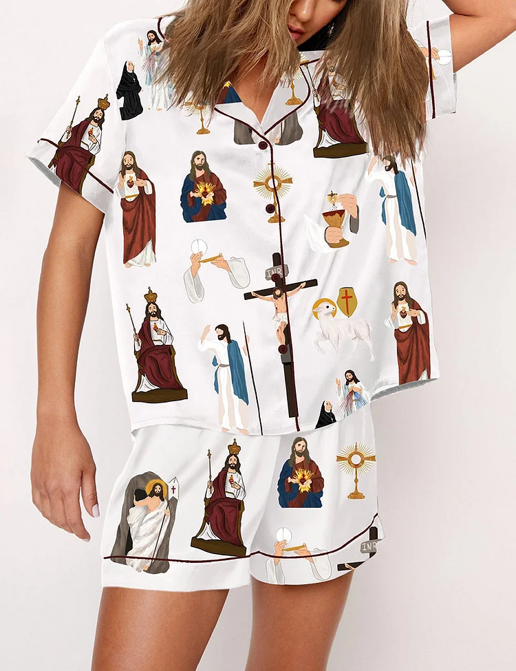 Women's Jesus Love Us Print Pajama Set